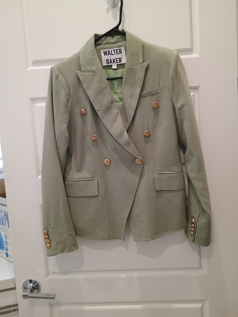 Walter Baker Double-Breasted Sage Green Blazer with Gold Buttons